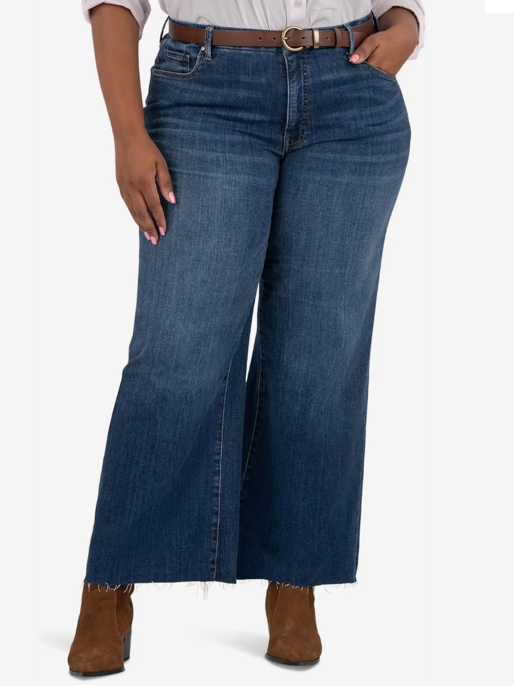 Kut From The Kloth Meg Fab Ab High Rise Wide Leg Dark Wash Raw Hem Jeans Size 12
